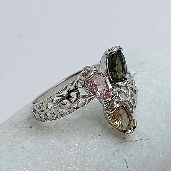 Natural Oval Multi Color Tourmaline 6x4mm 925 Sterling Silver Ring Sz 6.5 - Picture 5 of 9